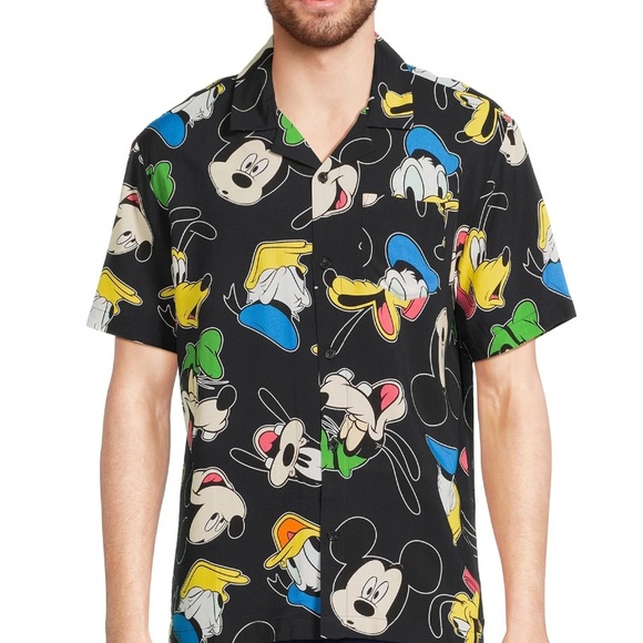 Disney Men’s Black Mickey Mouse & Friends Character Button Up Shirt - Picture 2 of 3
